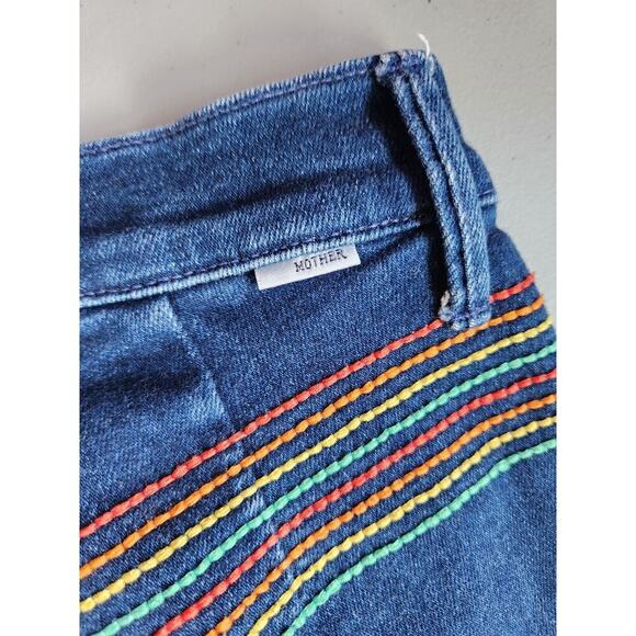 MOTHER Smooth Hustler Embroidered Ankle Bootcut Jeans Sz 24 Over Rainbow #2F501 - Picture 9 of 14